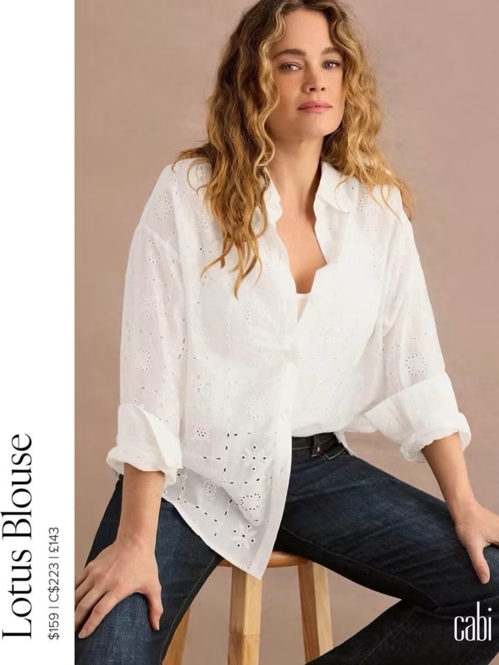 CAbi White Eyelet Lotus Button-Front Blouse - size XSmall